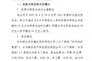 中华人寿：拟增资12亿元 注册资本将增加至41亿元